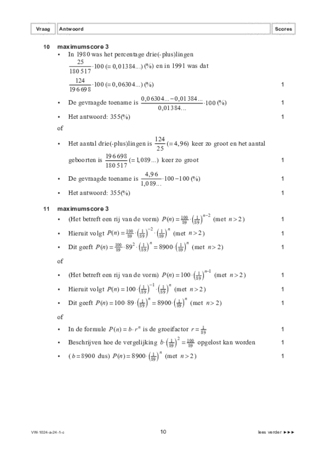 Correctievoorschrift examen VWO wiskunde A 2024, tijdvak 1. Pagina 10