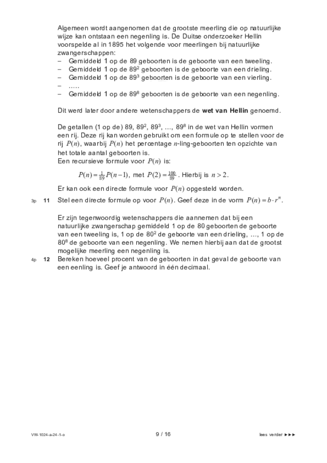 Opgaven examen VWO wiskunde A 2024, tijdvak 1. Pagina 9