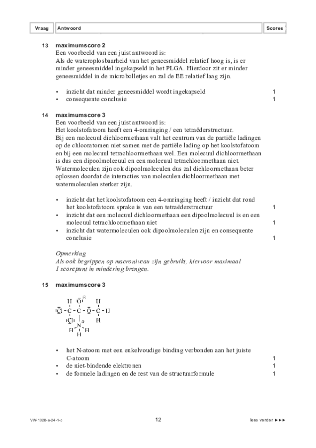 Correctievoorschrift examen VWO scheikunde 2024, tijdvak 1. Pagina 12