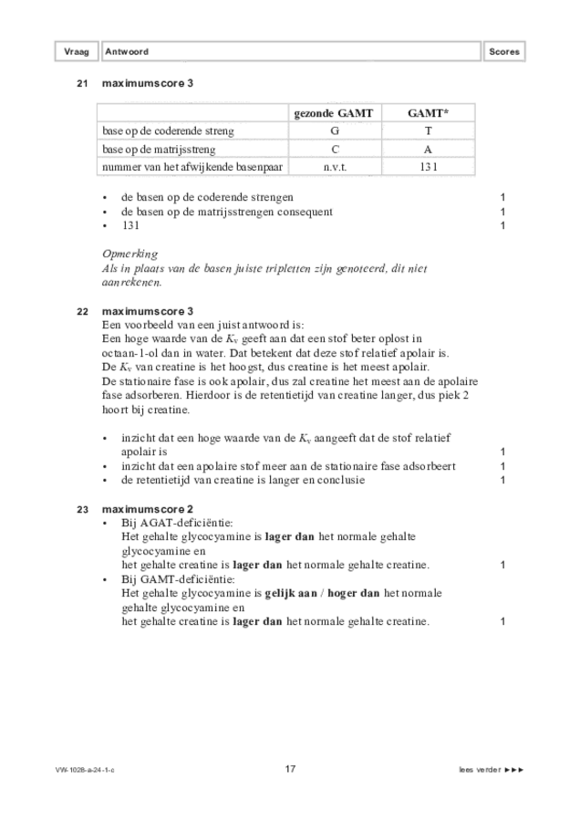 Correctievoorschrift examen VWO scheikunde 2024, tijdvak 1. Pagina 17