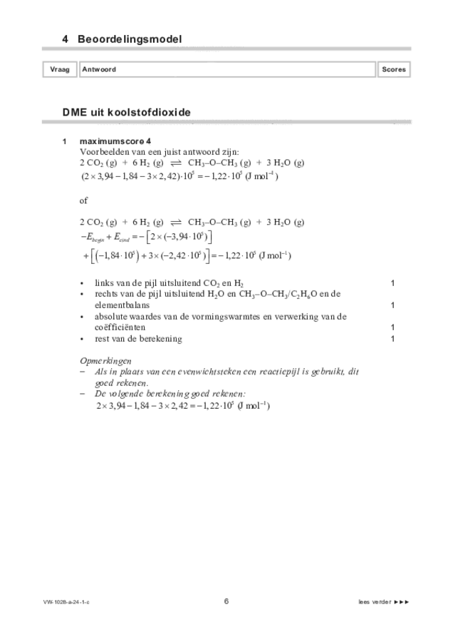 Correctievoorschrift examen VWO scheikunde 2024, tijdvak 1. Pagina 6