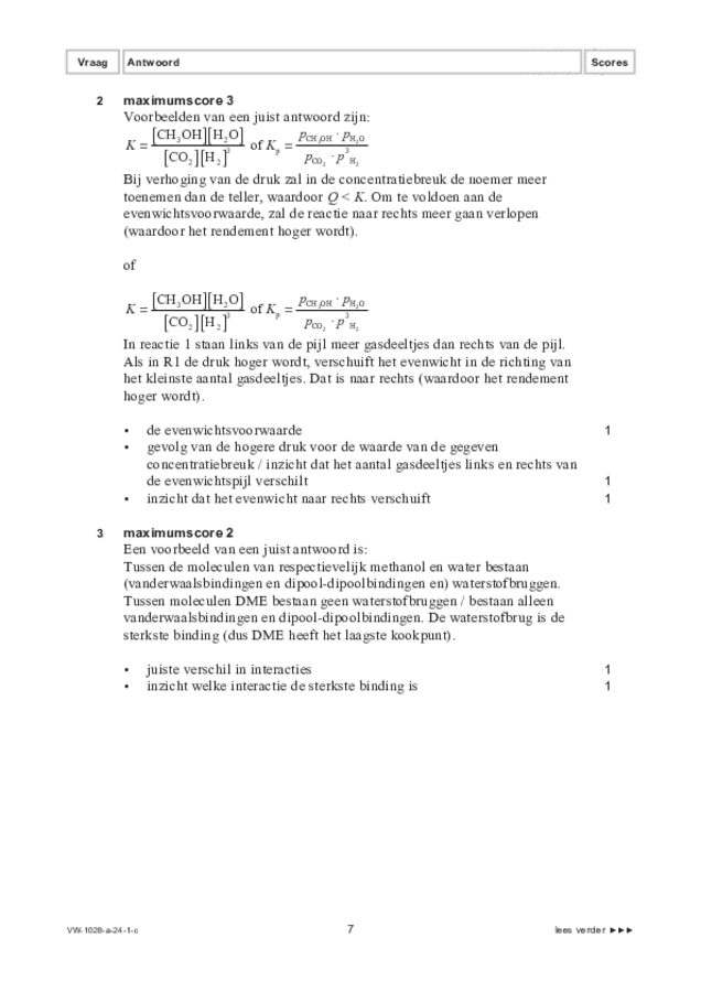Correctievoorschrift examen VWO scheikunde 2024, tijdvak 1. Pagina 7