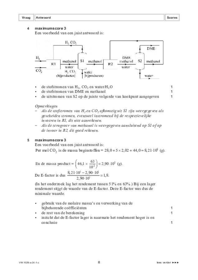 Correctievoorschrift examen VWO scheikunde 2024, tijdvak 1. Pagina 8