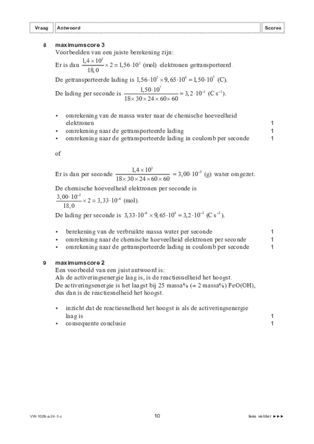 Correctievoorschrift examen VWO scheikunde 2024, tijdvak 1. Pagina 10