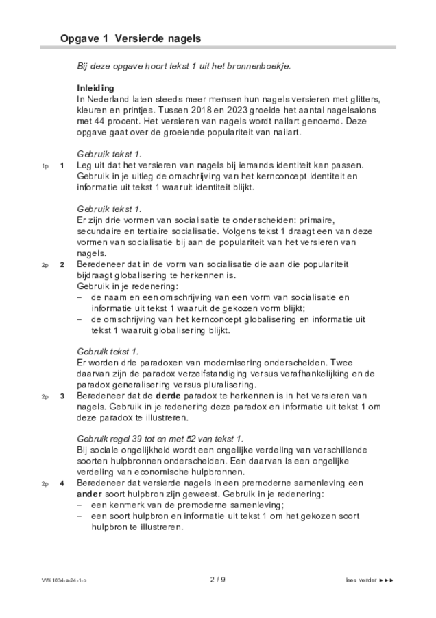 Opgaven examen VWO maatschappijwetenschappen 2024, tijdvak 1. Pagina 2