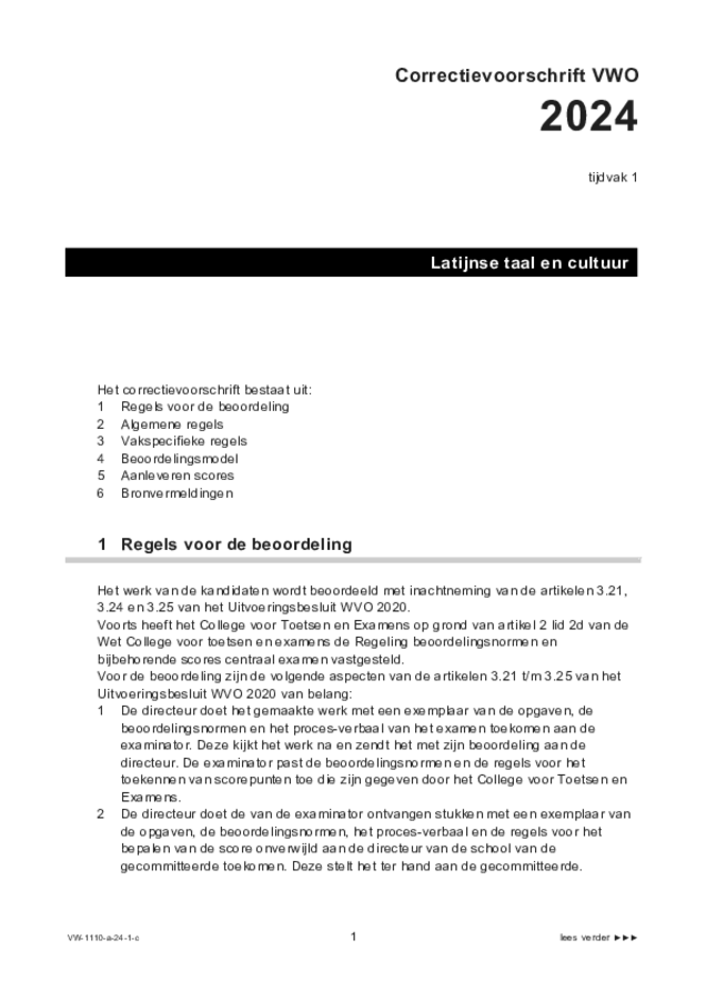 Correctievoorschrift examen VWO Latijn 2024, tijdvak 1. Pagina 1