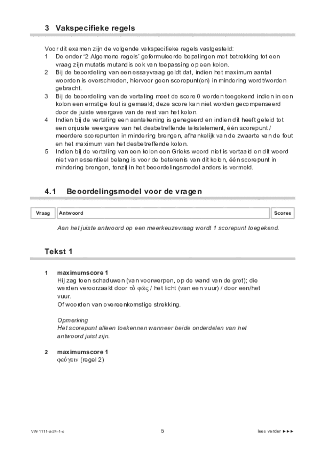 Correctievoorschrift examen VWO Grieks 2024, tijdvak 1. Pagina 5