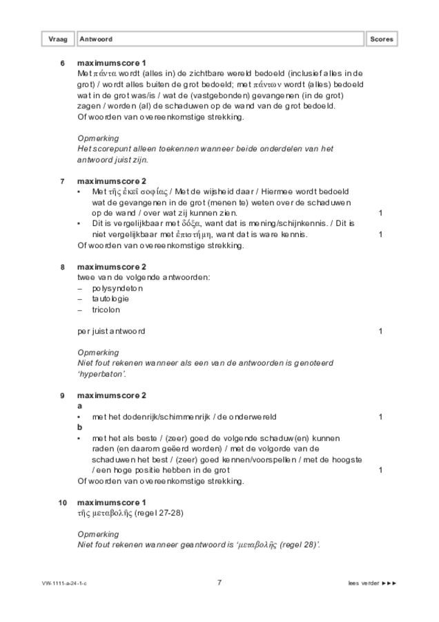 Correctievoorschrift examen VWO Grieks 2024, tijdvak 1. Pagina 7