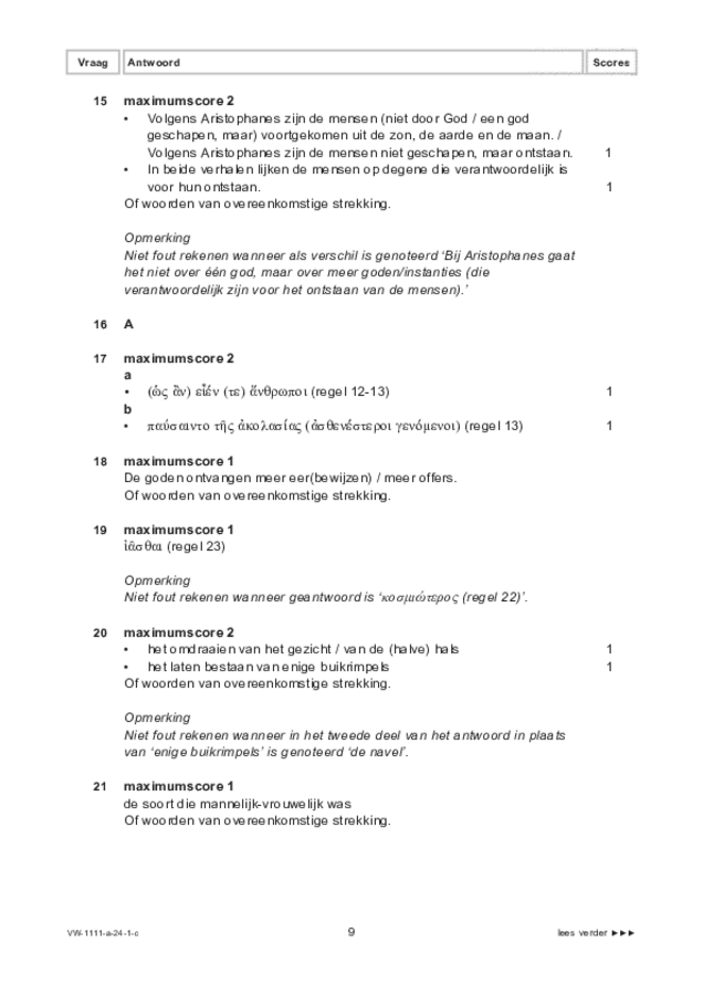 Correctievoorschrift examen VWO Grieks 2024, tijdvak 1. Pagina 9