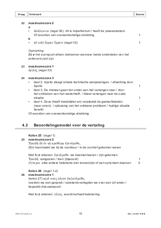 Correctievoorschrift examen VWO Grieks 2024, tijdvak 1. Pagina 10