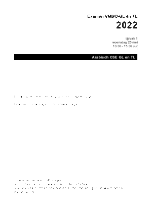 Antwoorden examen VMBO GLTL Arabisch 2022, tijdvak 1