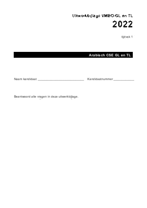 Antwoorden examen VMBO GLTL Arabisch 2022, tijdvak 1
